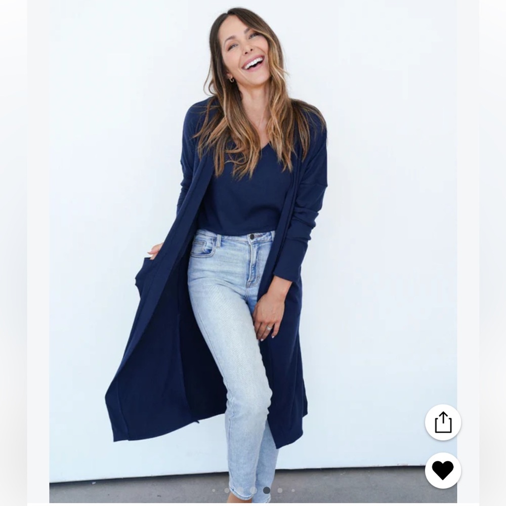 NEW Carly Jean Los Angeles CJLA CJ’s Favorite Ribbed Cardigan Navy Medium NWOT